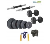 Body Maxx 20 kg Adjustable Rubber Dumbells Home Gym With Gloves & Skipping Rope